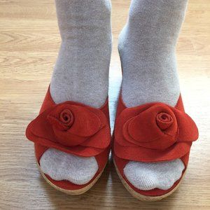 Carmen Miranda-esque open toe wedge mules